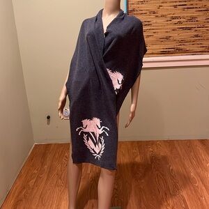 Wildfox Vintage Scarf With Wilfox Logo In Pink On Ends Of Gray Scarf O/S